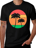 Retro Sunset Palm Tree Graphic Tee - Black