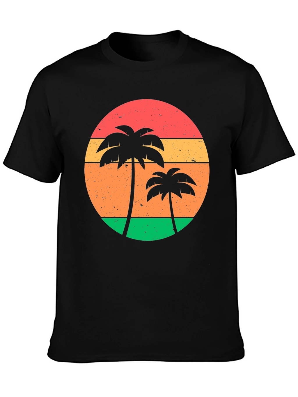 Retro Sunset Palm Tree Graphic Tee - Black
