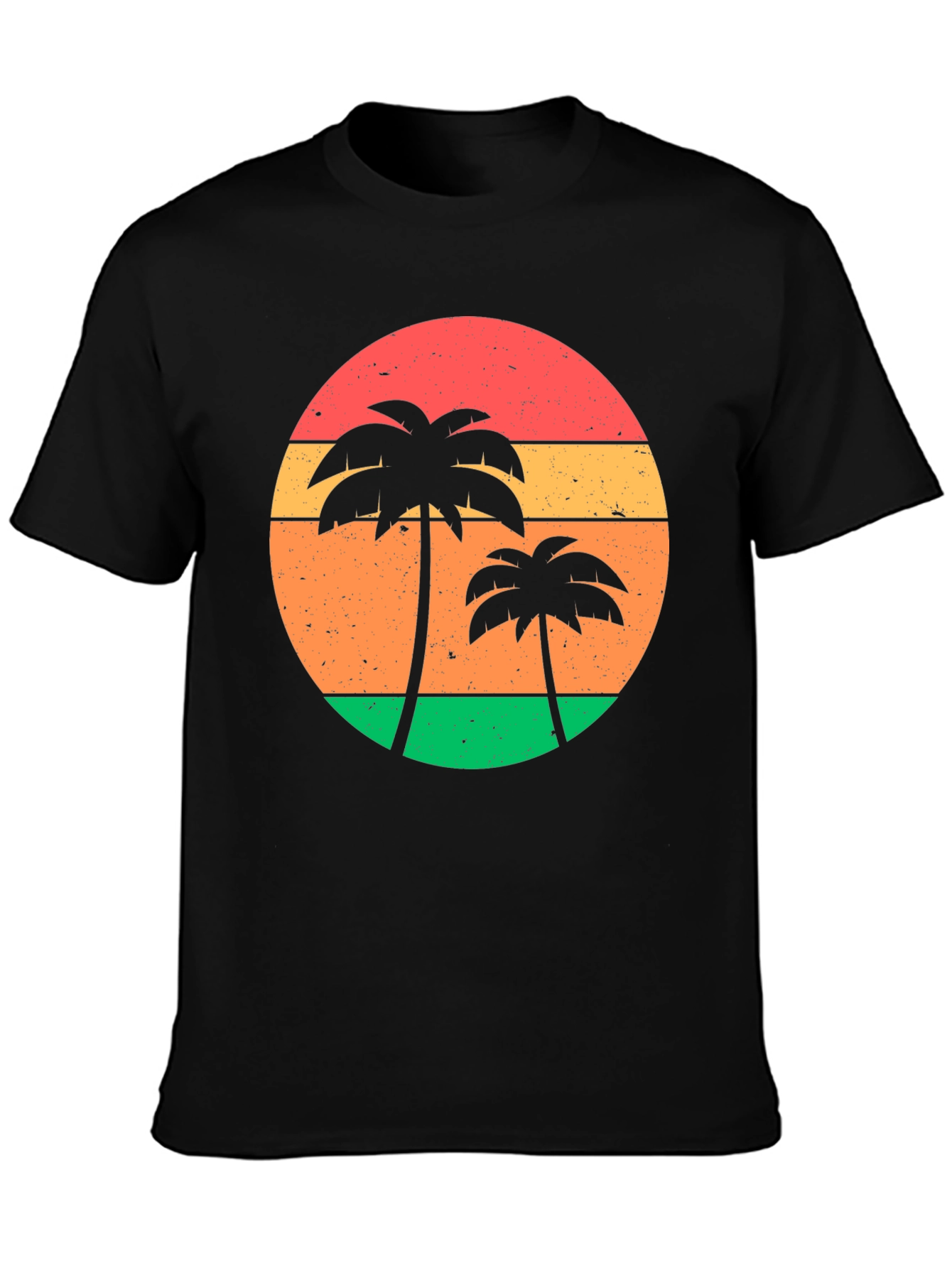 Retro Sunset Palm Tree Graphic Tee - Black