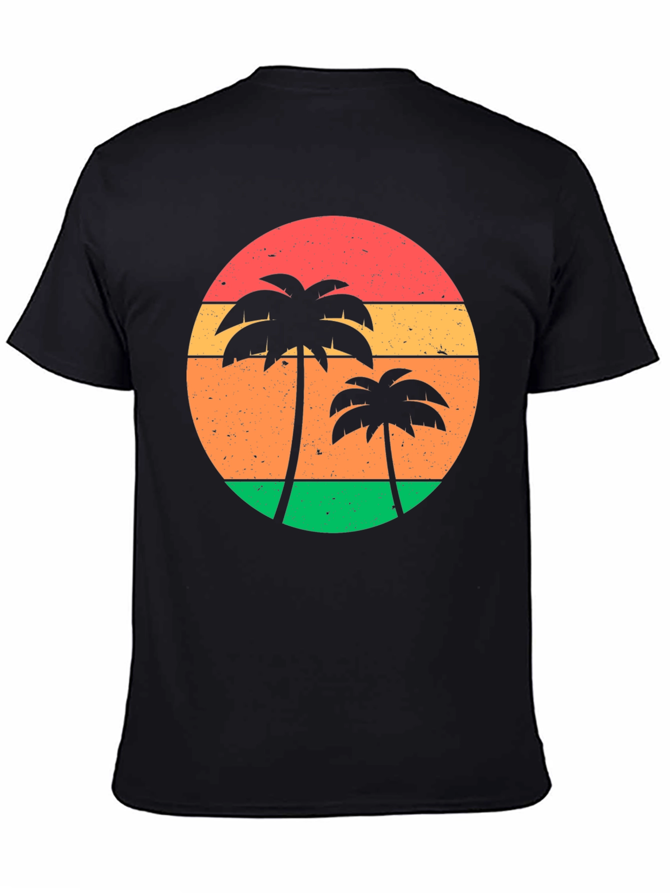 Retro Sunset Palm Tree Graphic Tee - Black