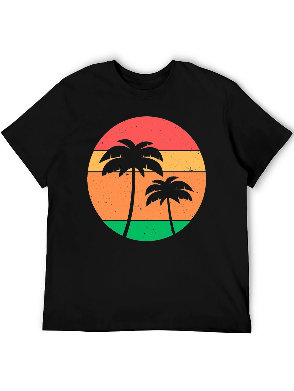 Retro Sunset Palm Tree Graphic Tee - Black