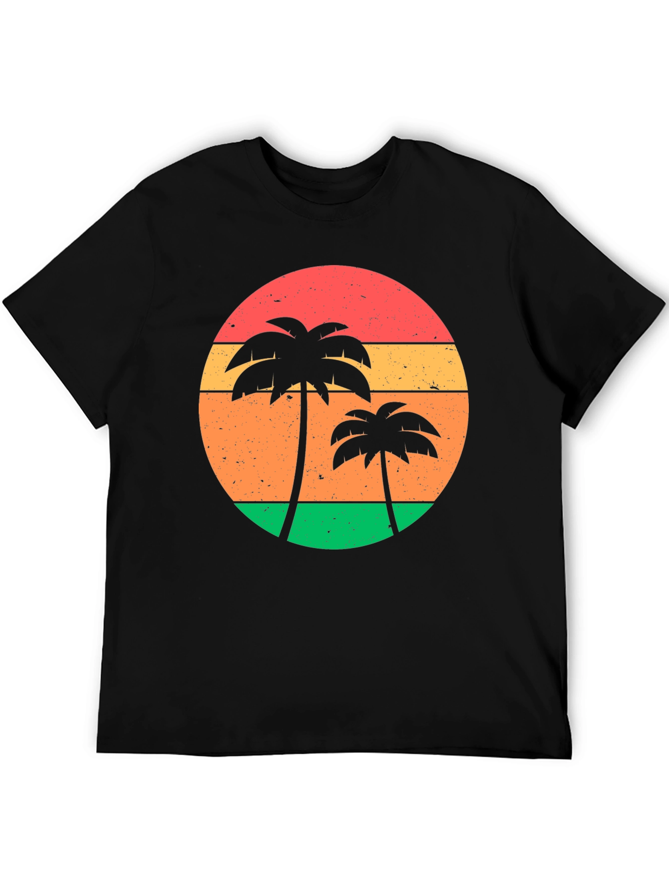 Retro Sunset Palm Tree Graphic Tee - Black