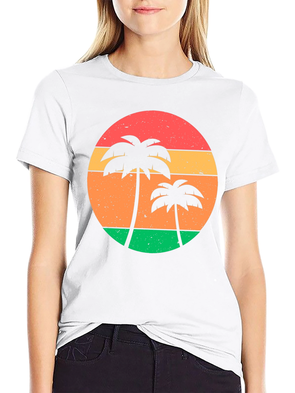 Retro Sunset Palm Tree Graphic Tee - Black