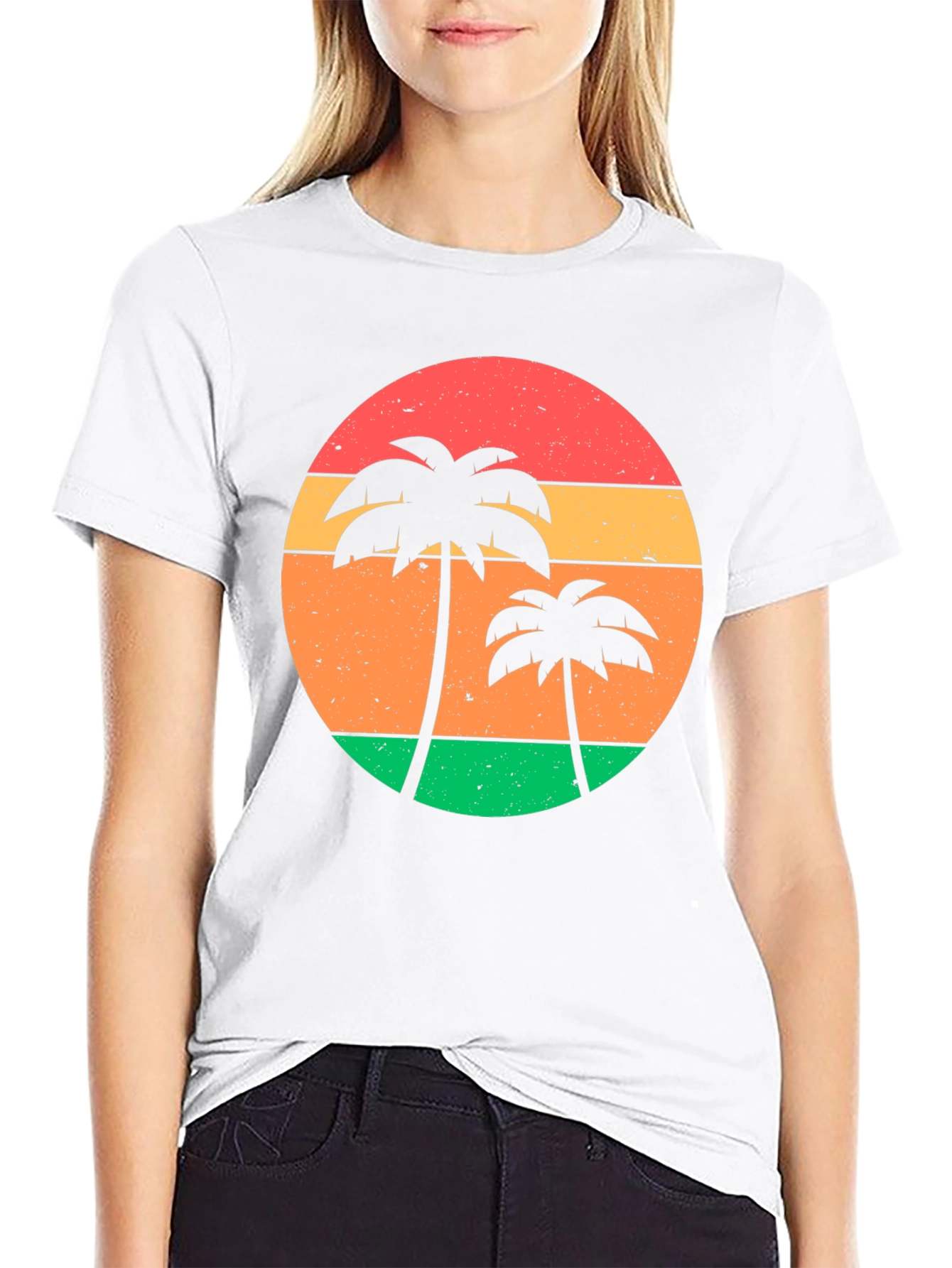 Retro Sunset Palm Tree Graphic Tee - Black