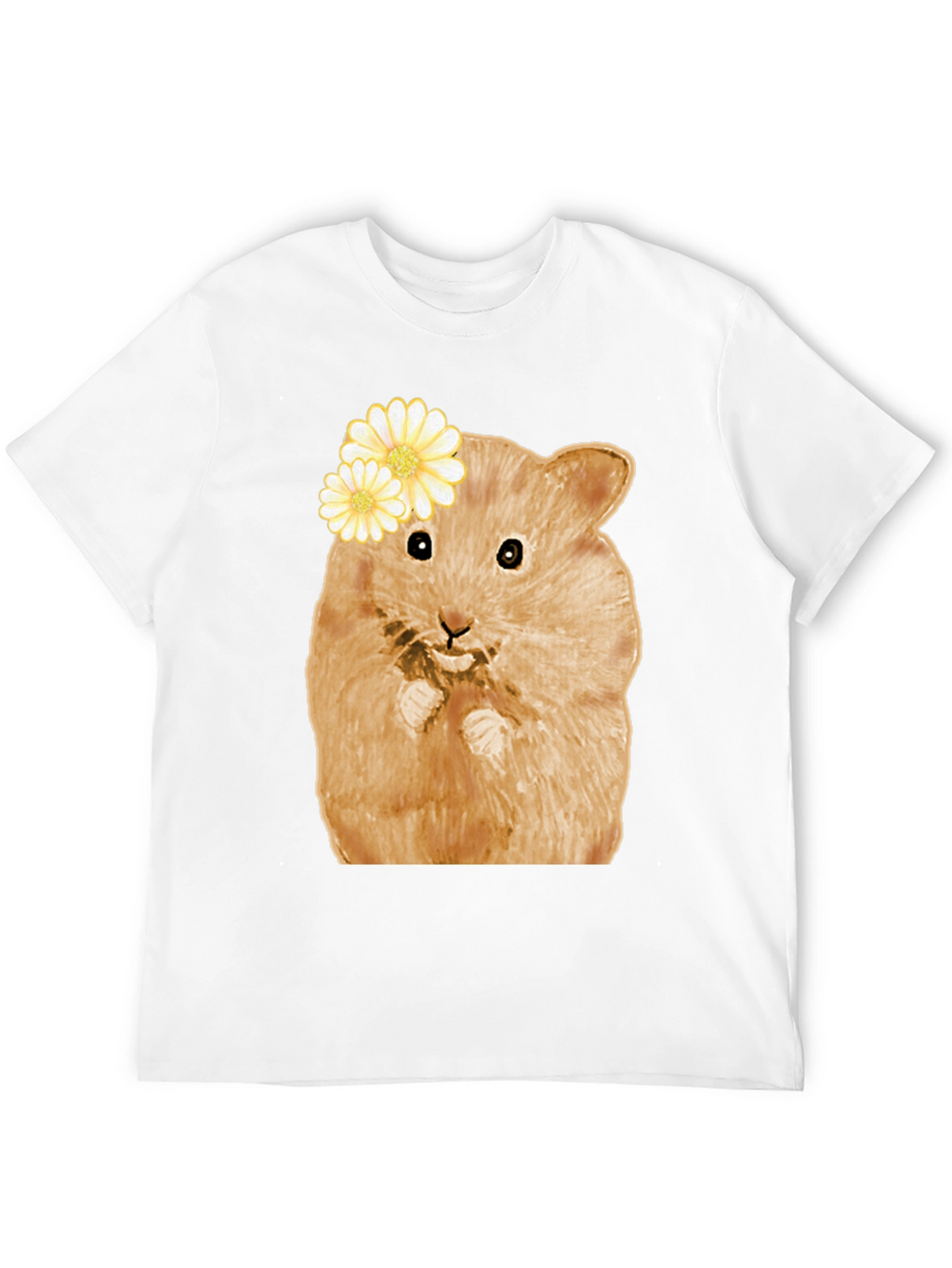 Hamster Wearing Flowers Black T-Shirt