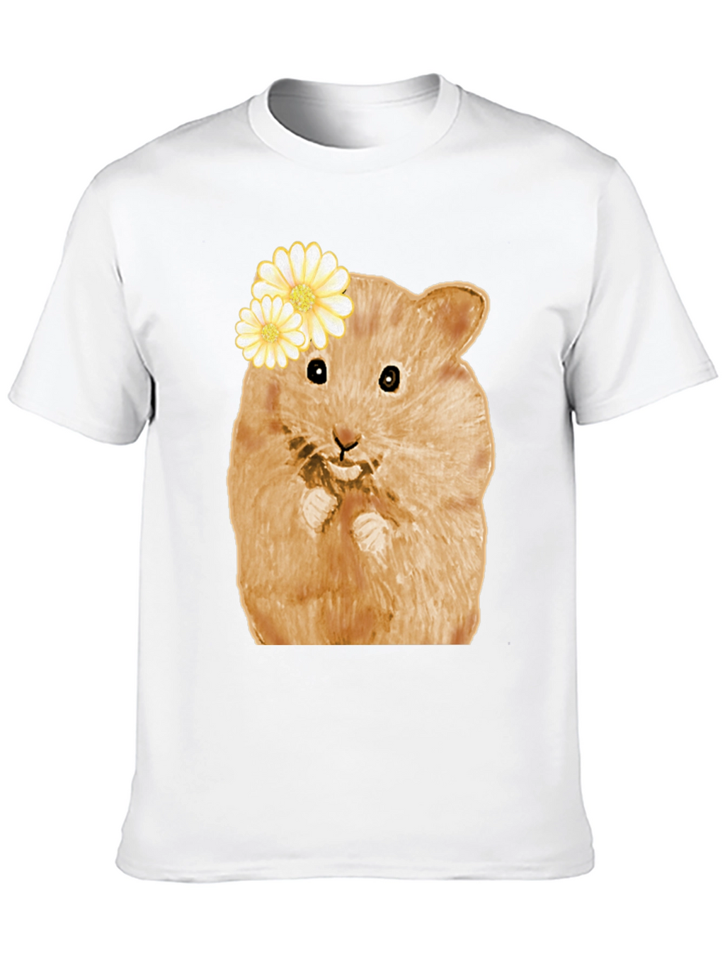 Hamster Wearing Flowers Black T-Shirt