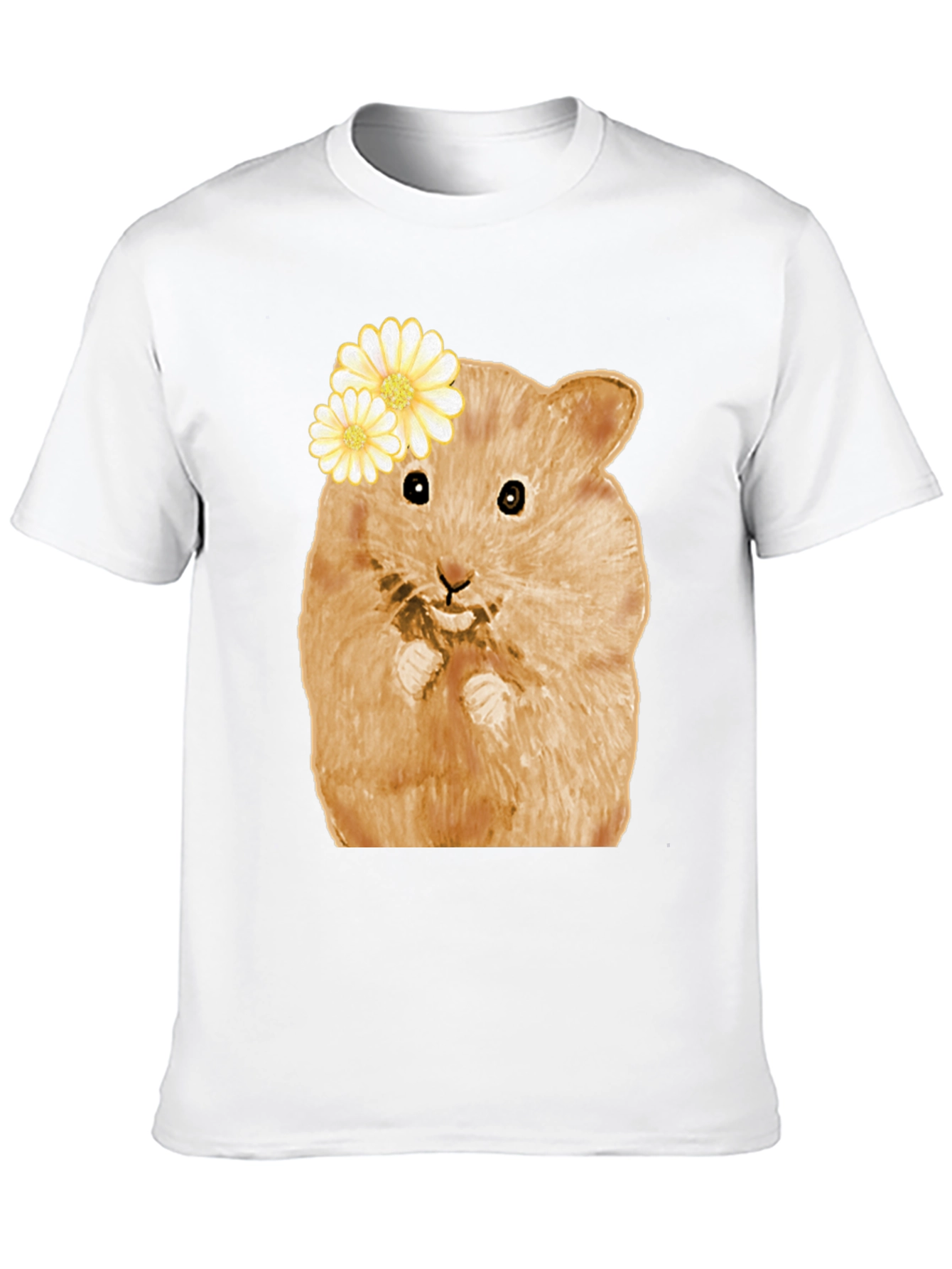 Hamster Wearing Flowers Black T-Shirt