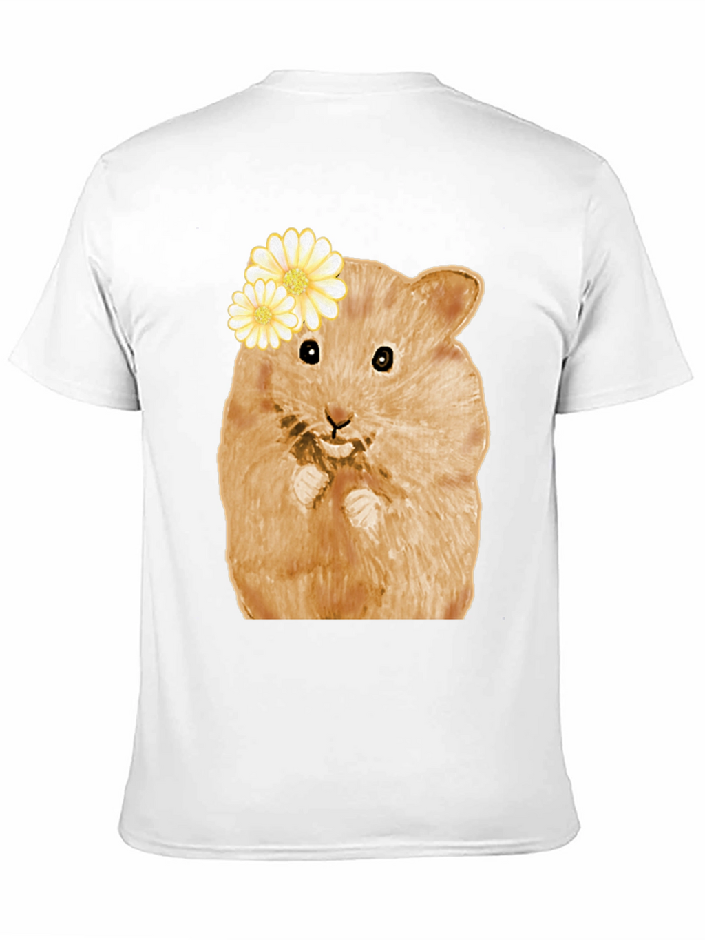 Hamster Wearing Flowers Black T-Shirt