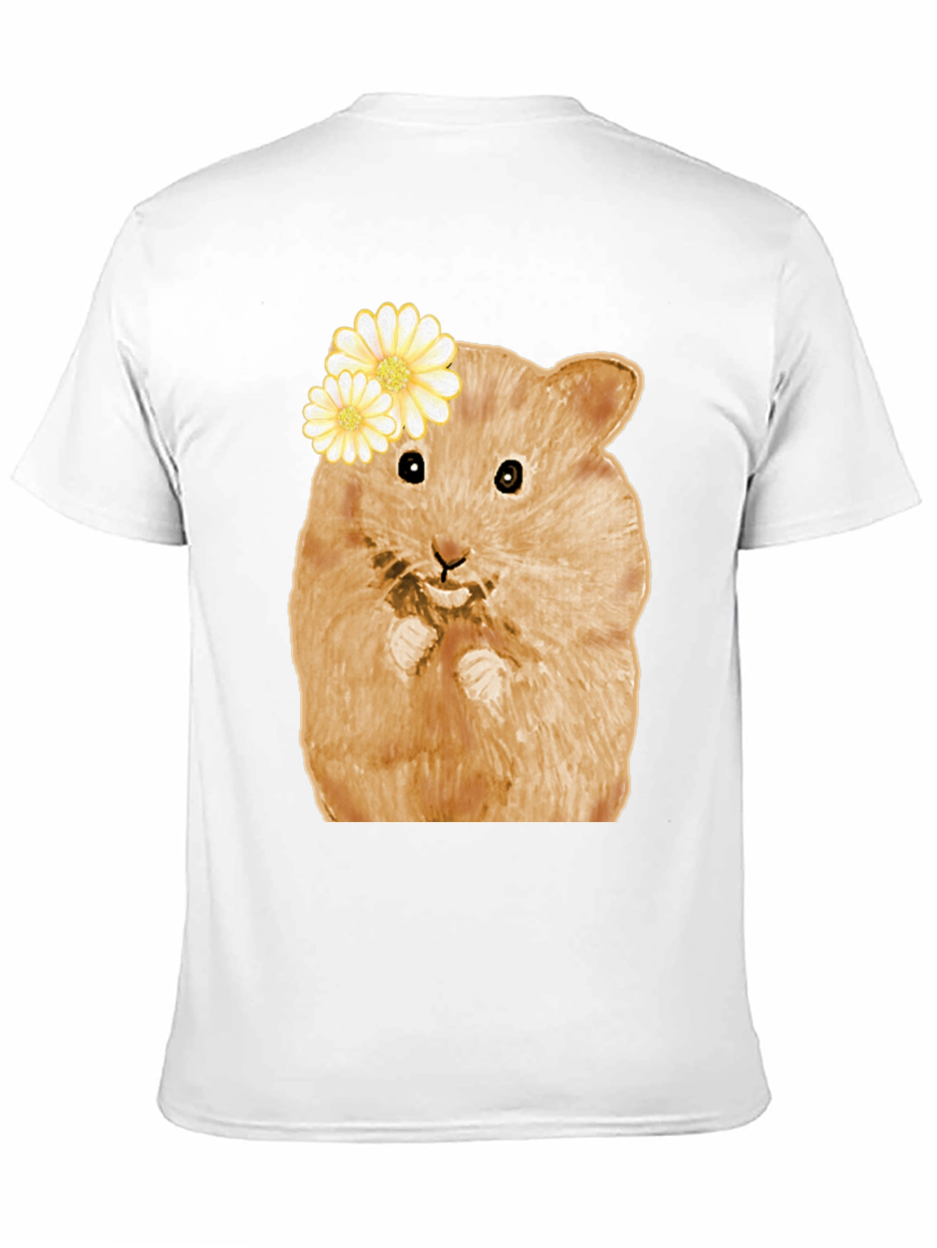 Hamster Wearing Flowers Black T-Shirt
