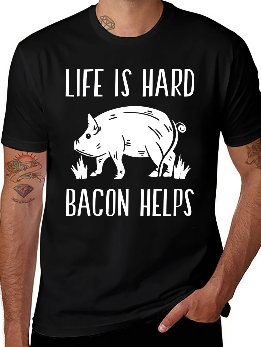 Life is Hard Bacon Helps Graphic Tee