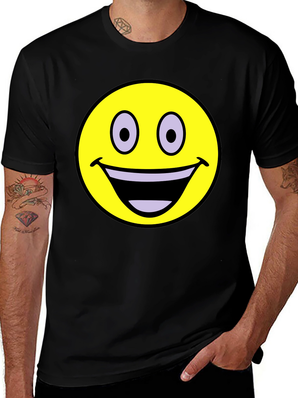 Smiley Face Graphic T-Shirt - Black