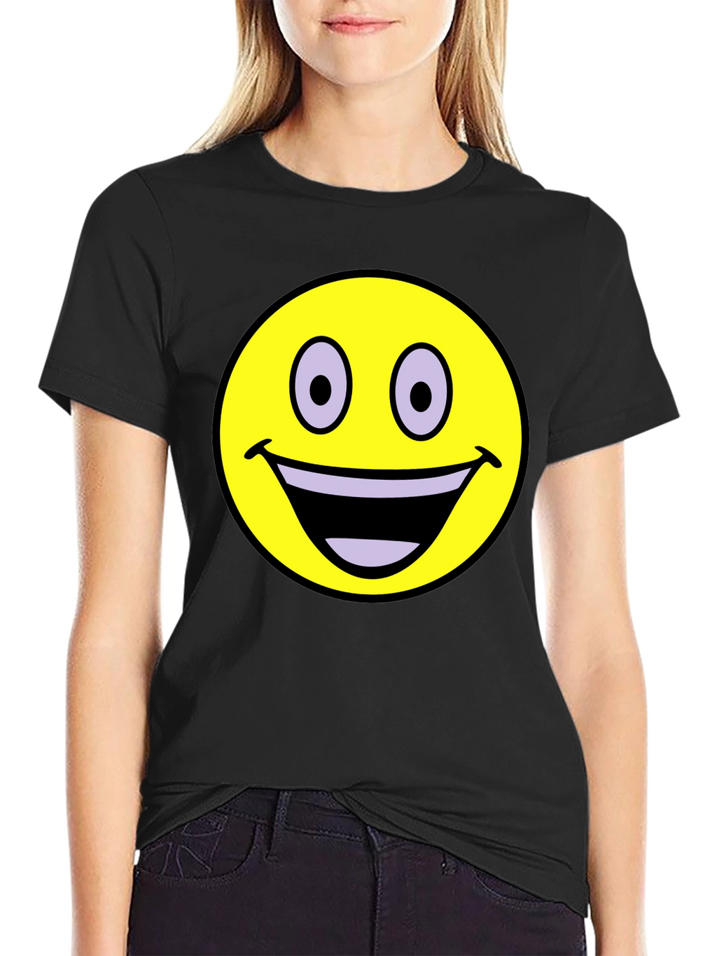Smiley Face Graphic T-Shirt - Black