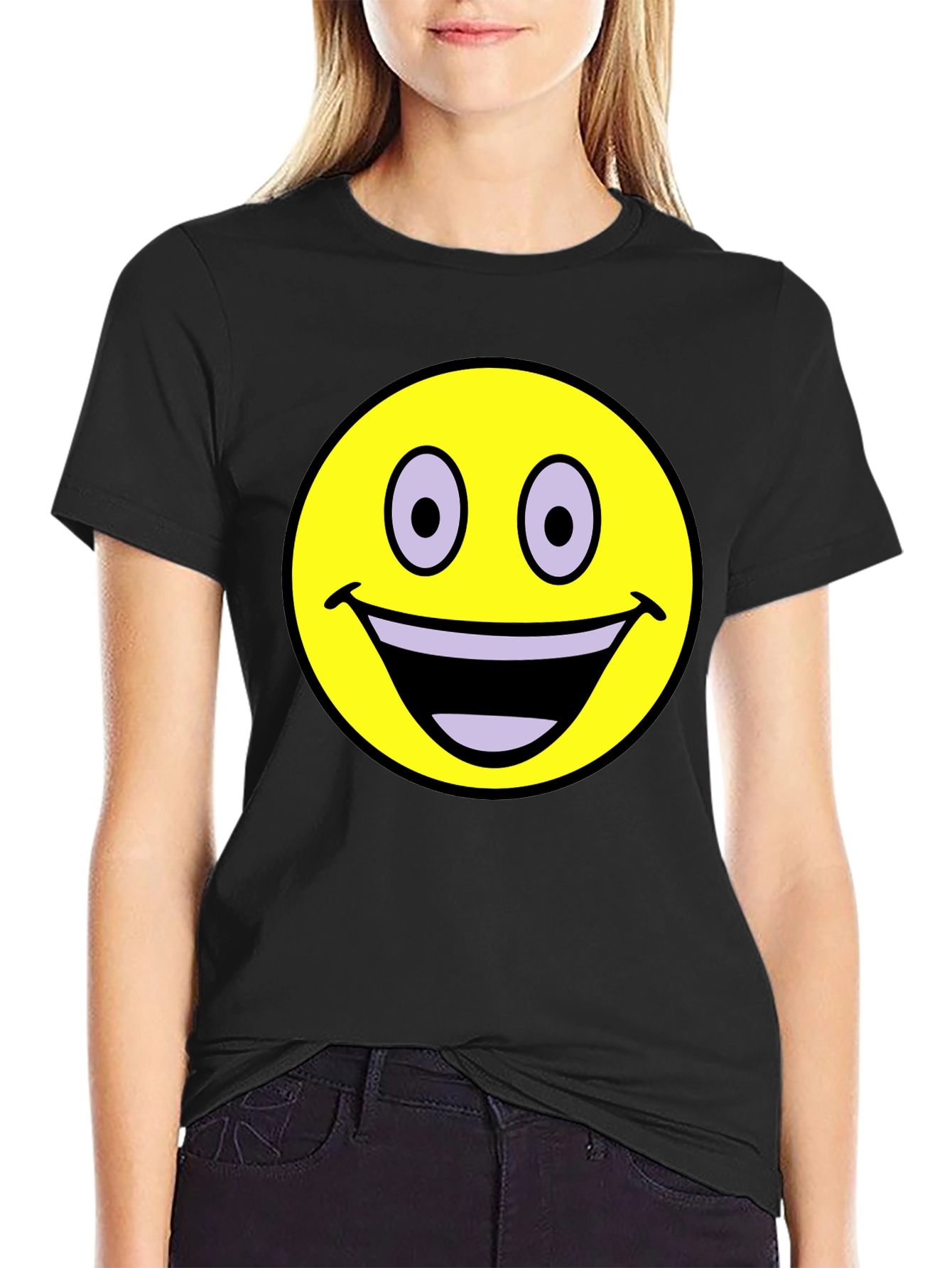 Smiley Face Graphic T-Shirt - Black