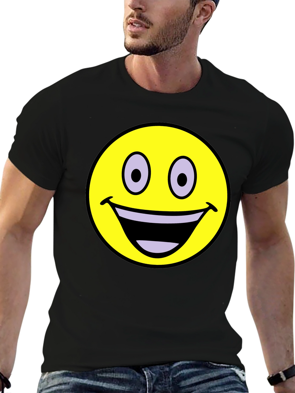 Smiley Face Graphic T-Shirt - Black
