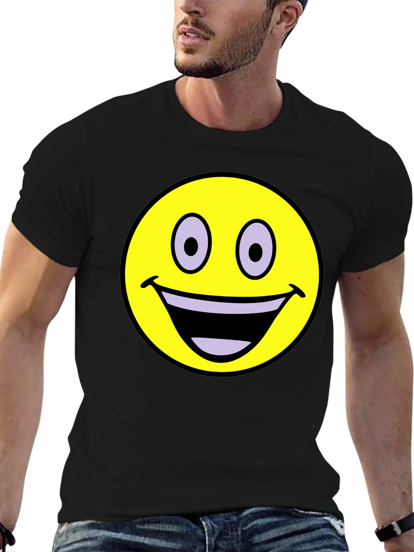 Smiley Face Graphic T-Shirt - Black