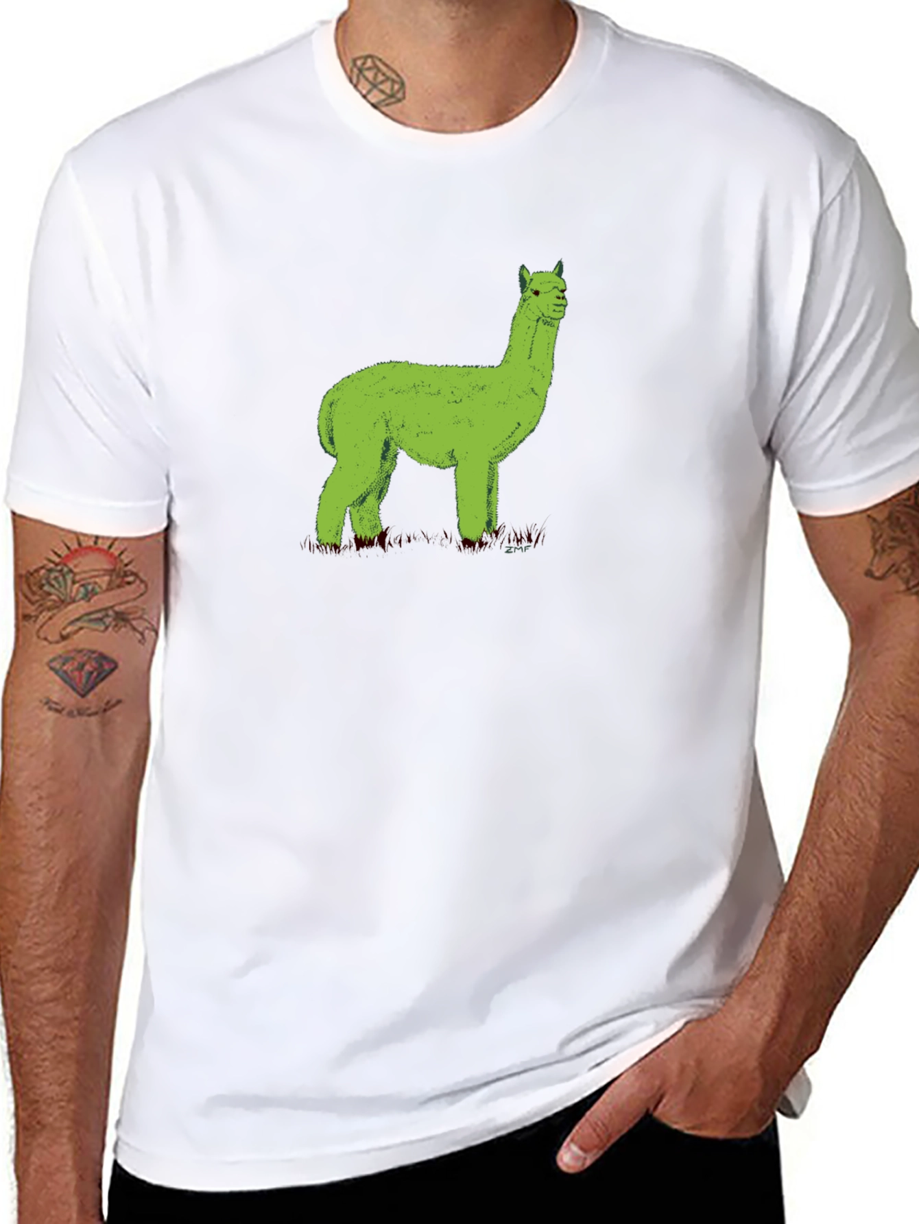 Green Alpaca Graphic Tee - Black Unisex Shirt