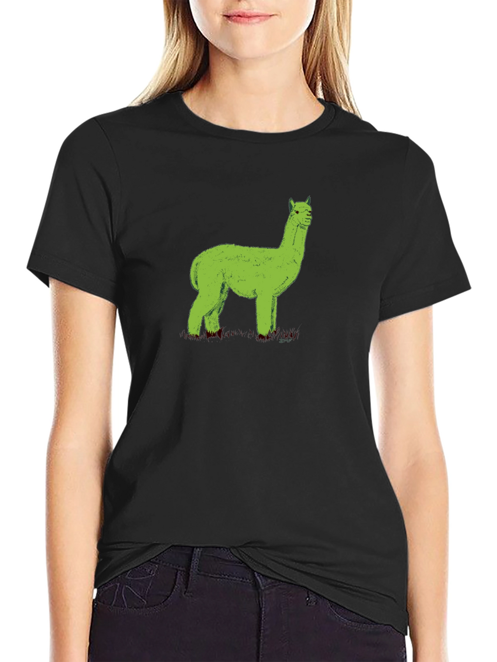 Green Alpaca Graphic Tee - Black Unisex Shirt