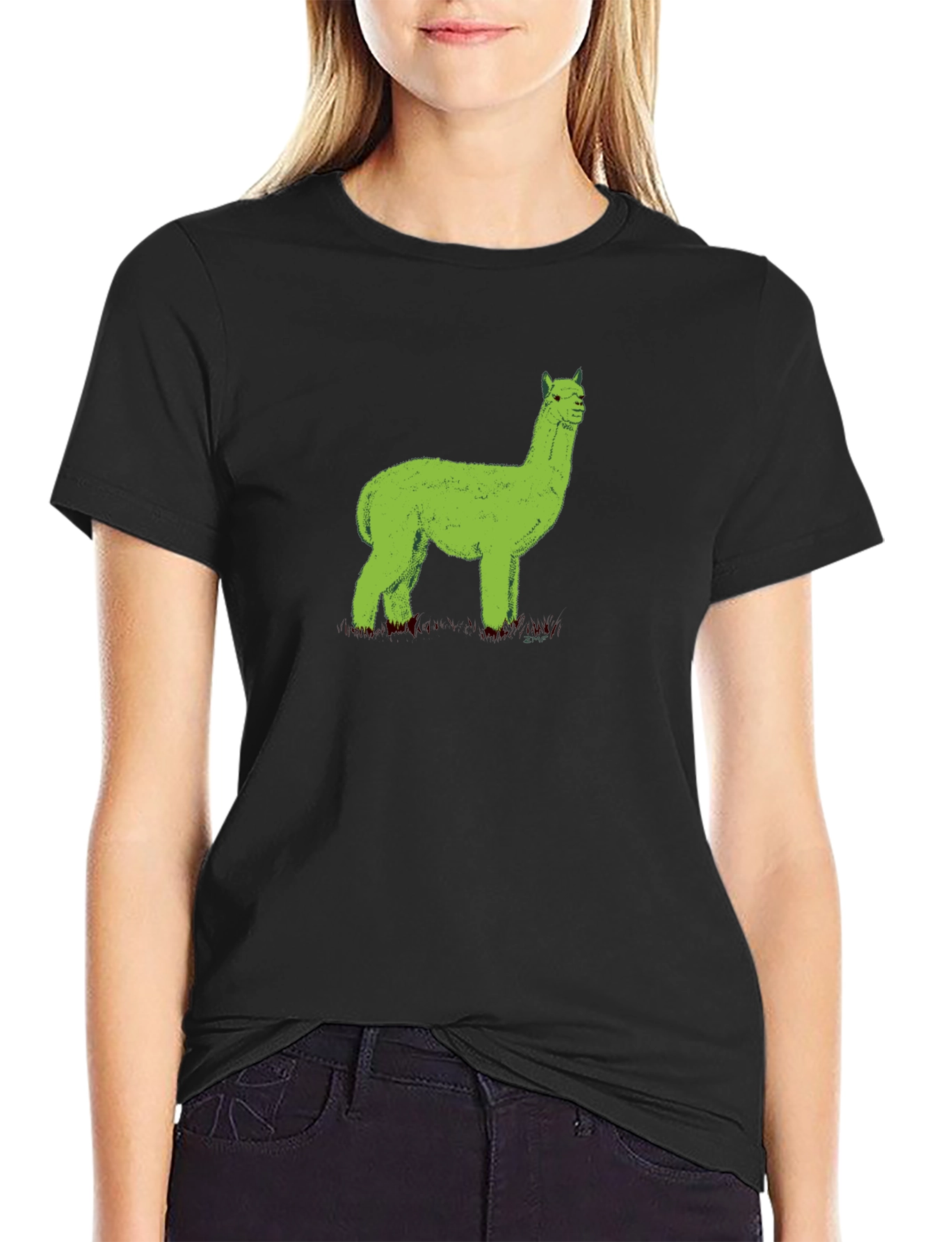 Green Alpaca Graphic Tee - Black Unisex Shirt