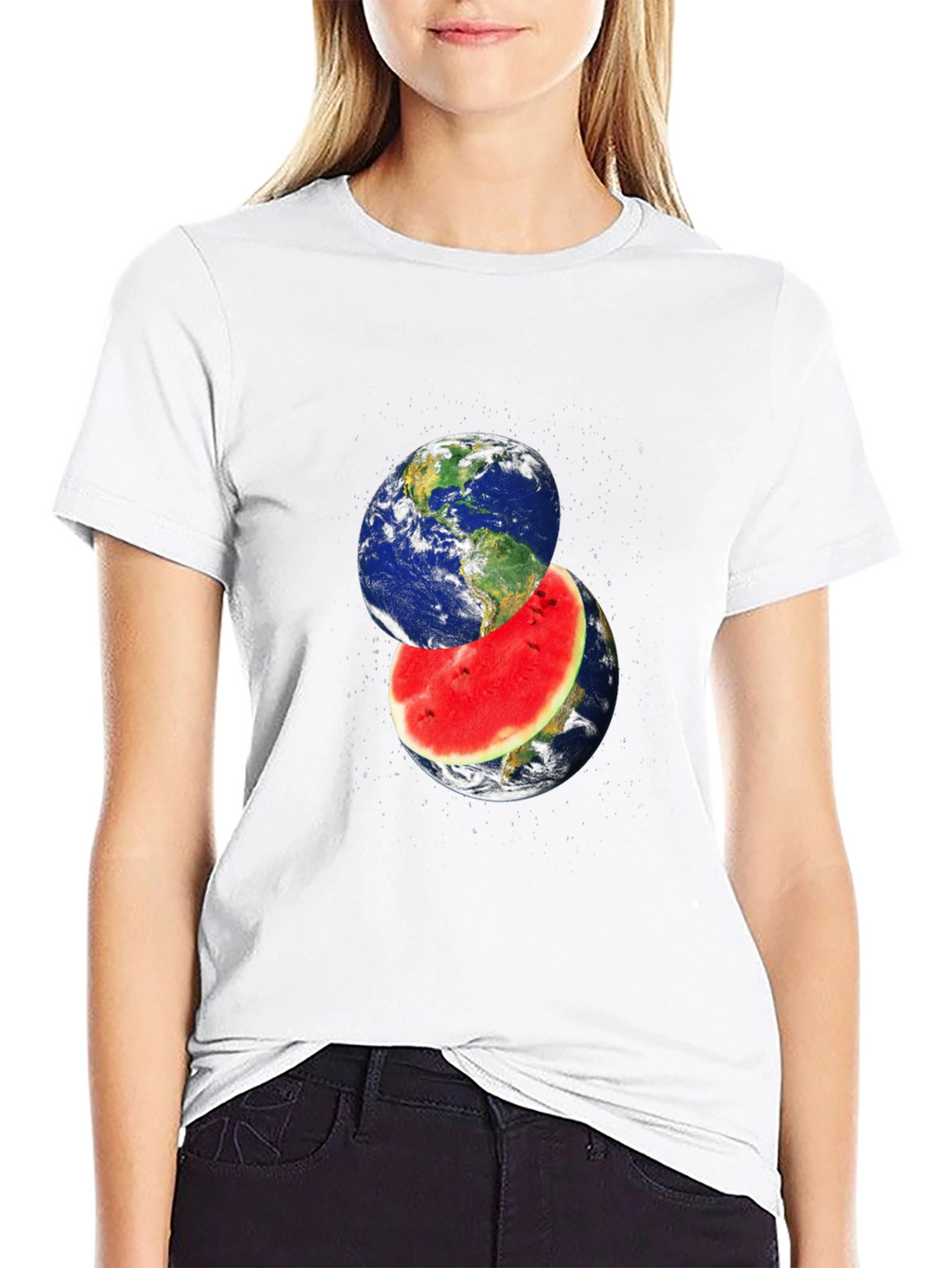 Earth Watermelon Graphic Black T-Shirt