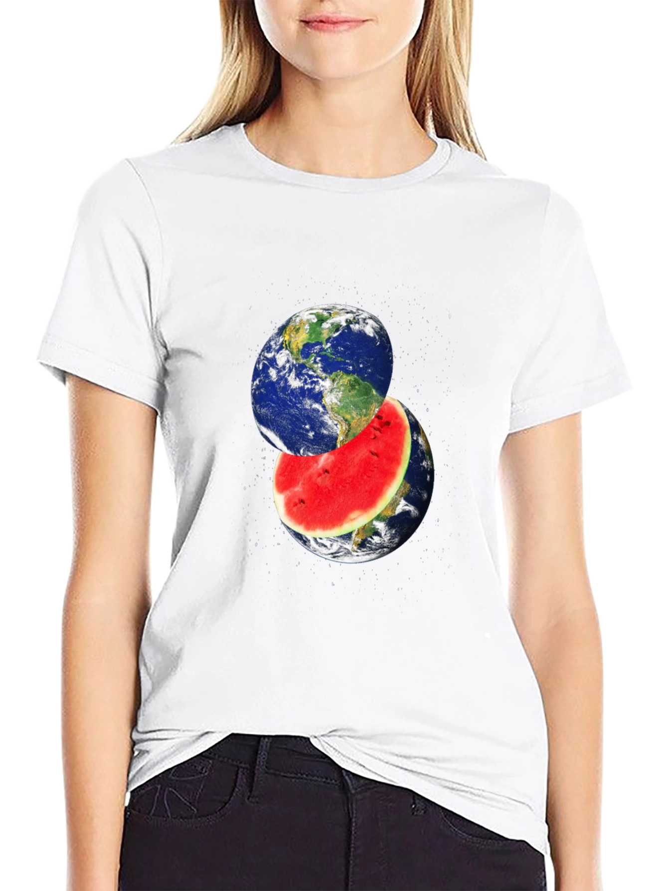 Earth Watermelon Graphic Black T-Shirt