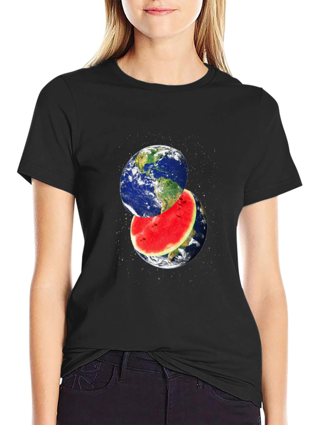 Earth Watermelon Graphic Black T-Shirt