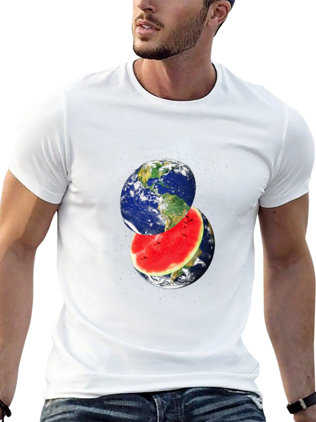 Earth Watermelon Graphic Black T-Shirt