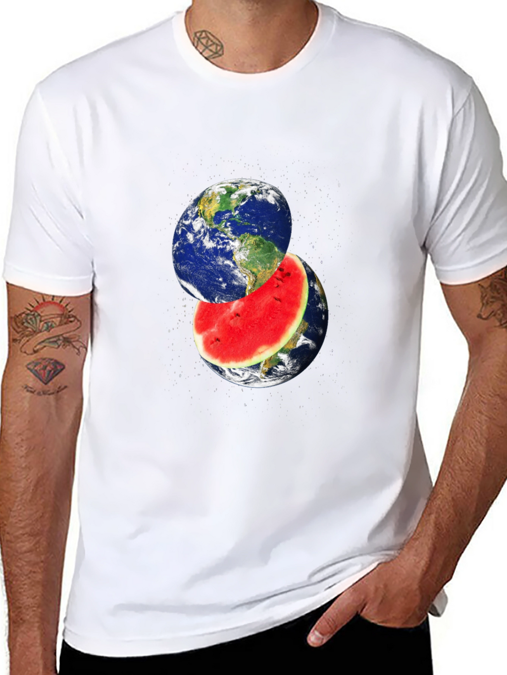 Earth Watermelon Graphic Black T-Shirt