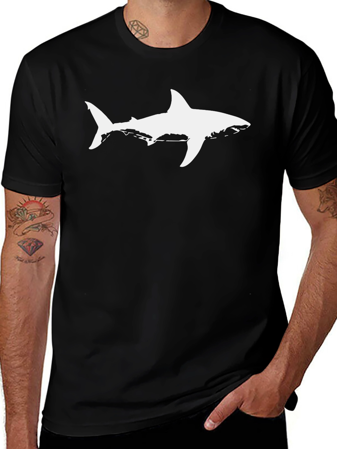 Cool Shark Graphic Tee - Black Cotton T-Shirt