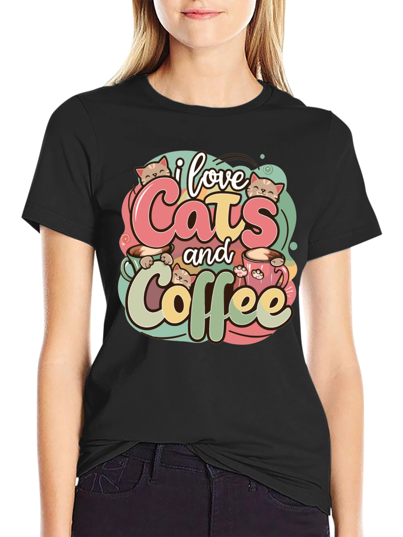 I Love Cats and Coffee T-Shirt - Cute Graphic Tee