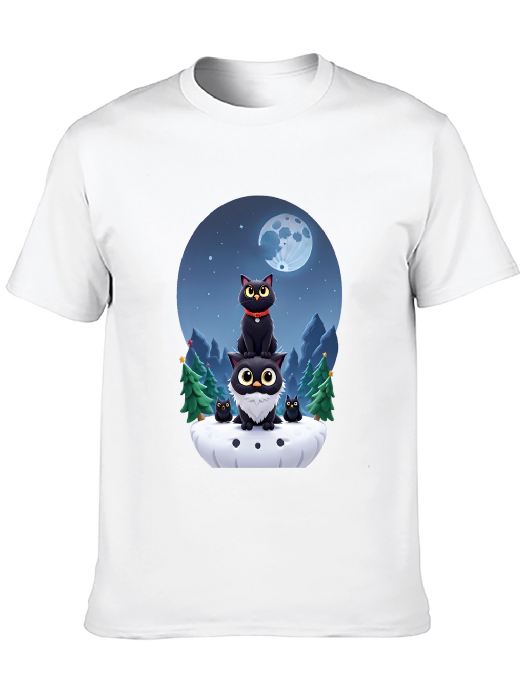 Cute Cats & Moon T-Shirt - Black