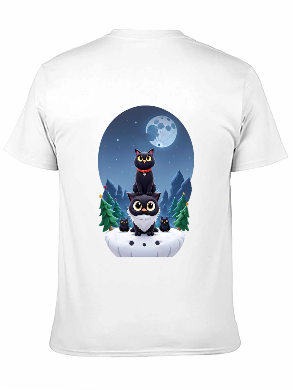 Cute Cats & Moon T-Shirt - Black