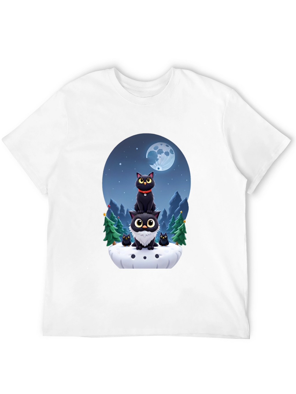 Cute Cats & Moon T-Shirt - Black