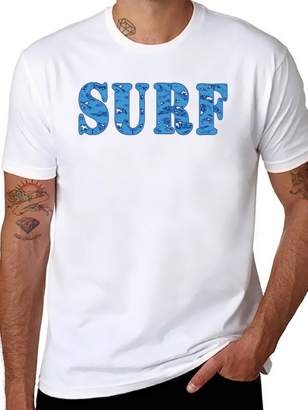 Surf Distressed Print Crew Neck T-Shirt