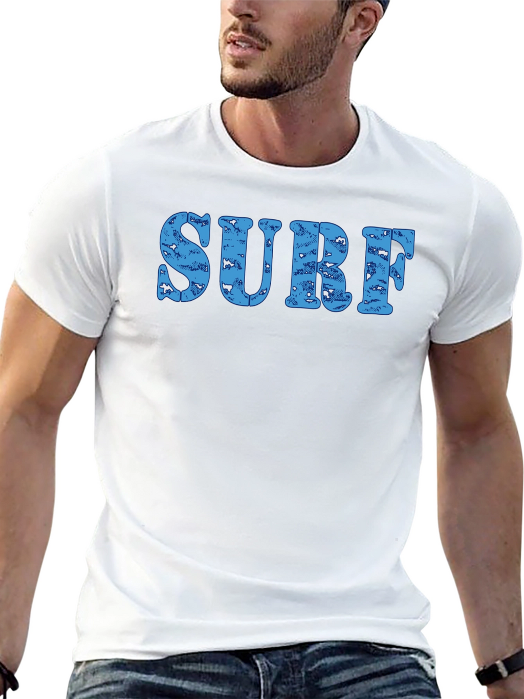 Surf Distressed Print Crew Neck T-Shirt