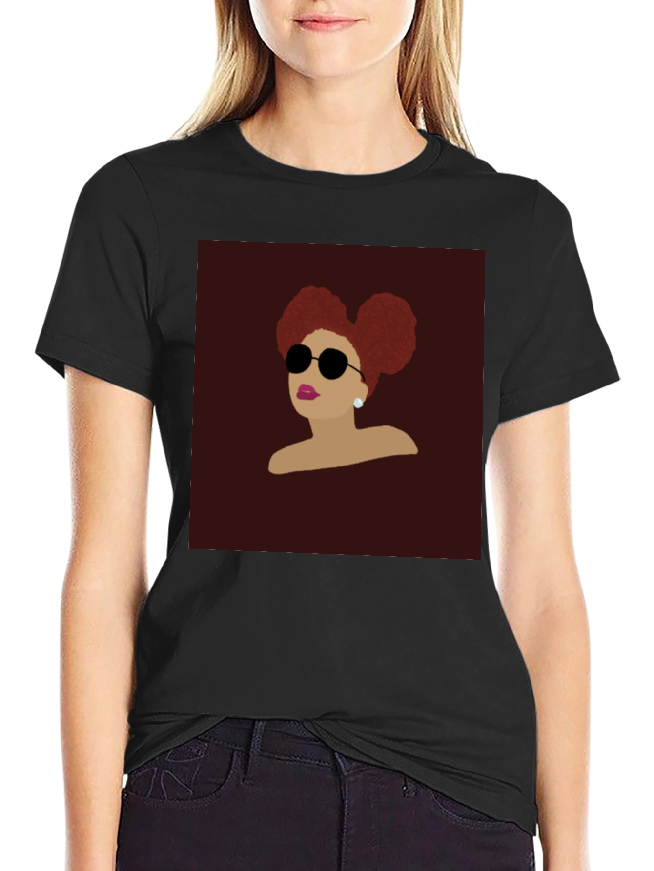 Retro Woman Afro Puff Black T-Shirt