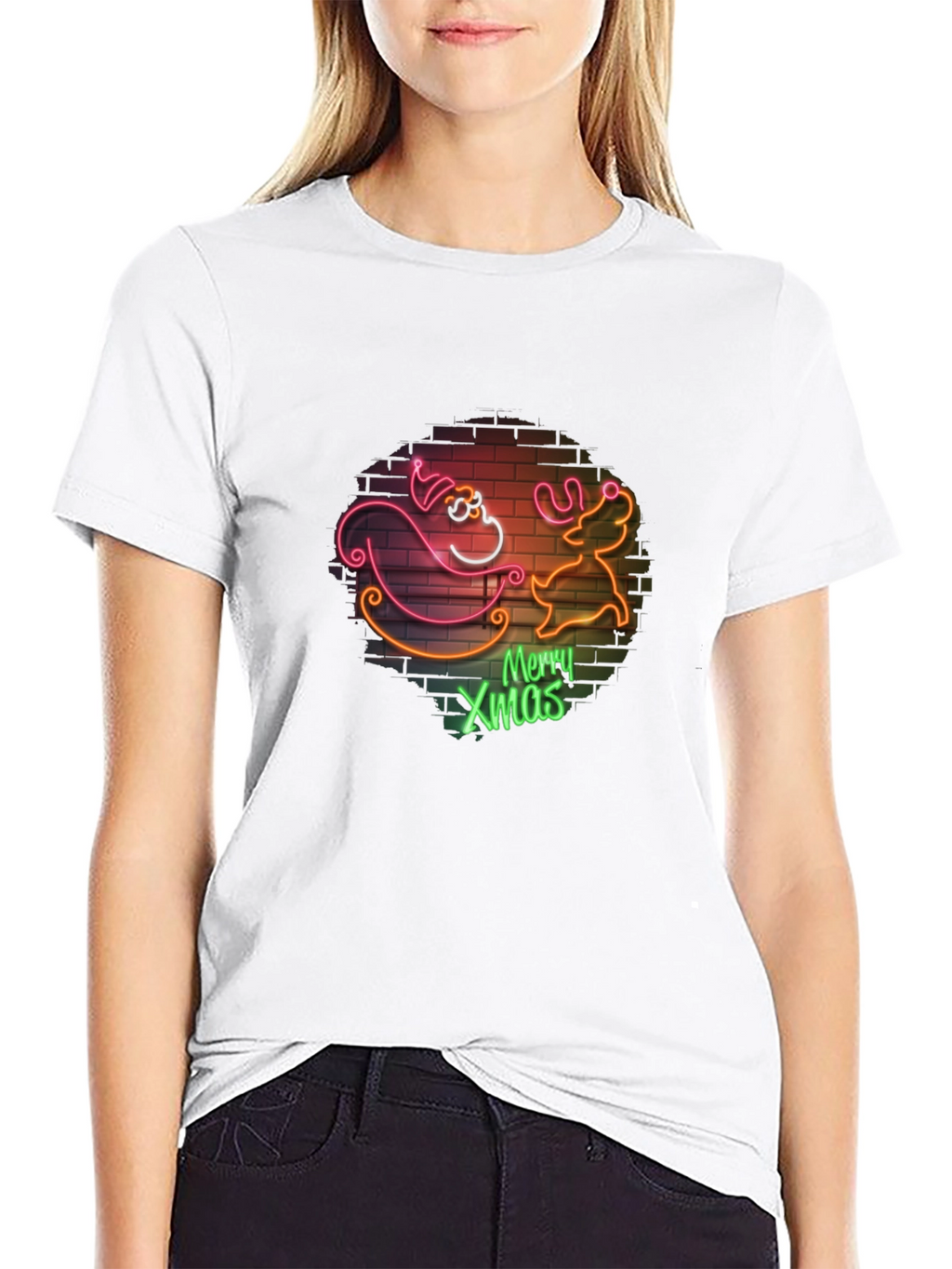 Merry Xmas Santa & Reindeer Neon T-Shirt
