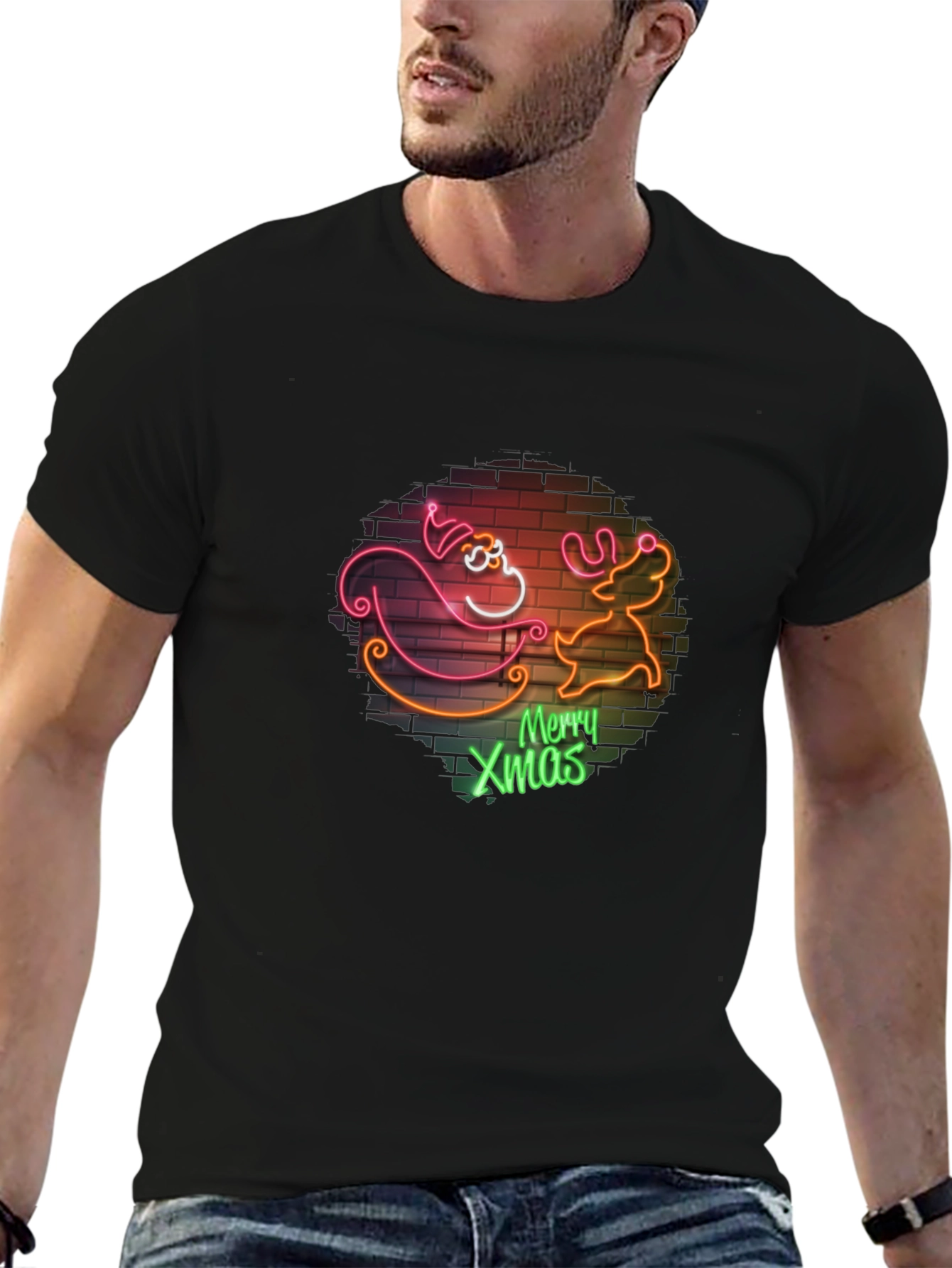 Merry Xmas Santa & Reindeer Neon T-Shirt