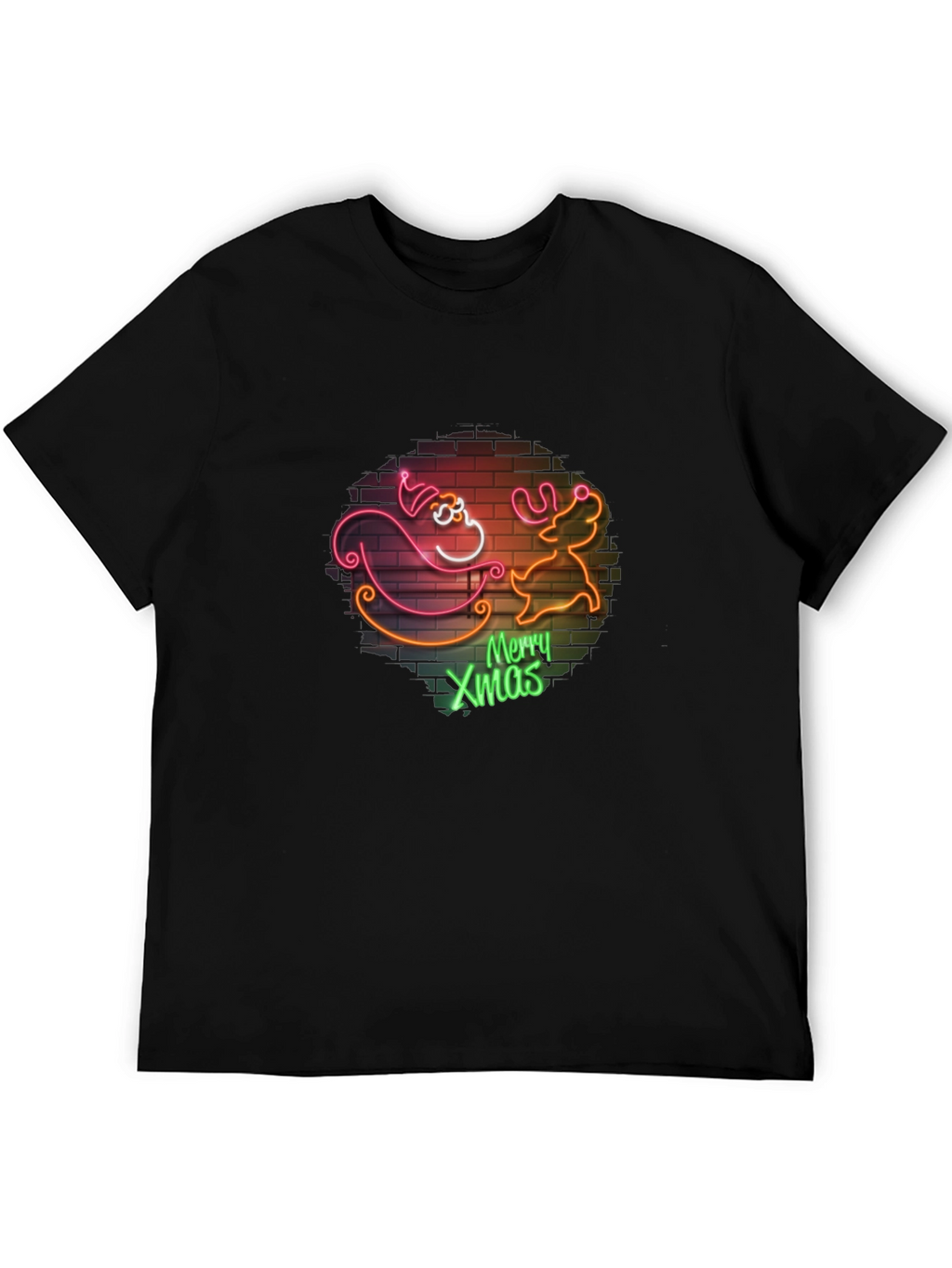 Merry Xmas Santa & Reindeer Neon T-Shirt