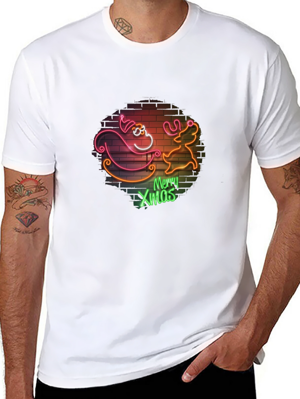 Merry Xmas Santa & Reindeer Neon T-Shirt