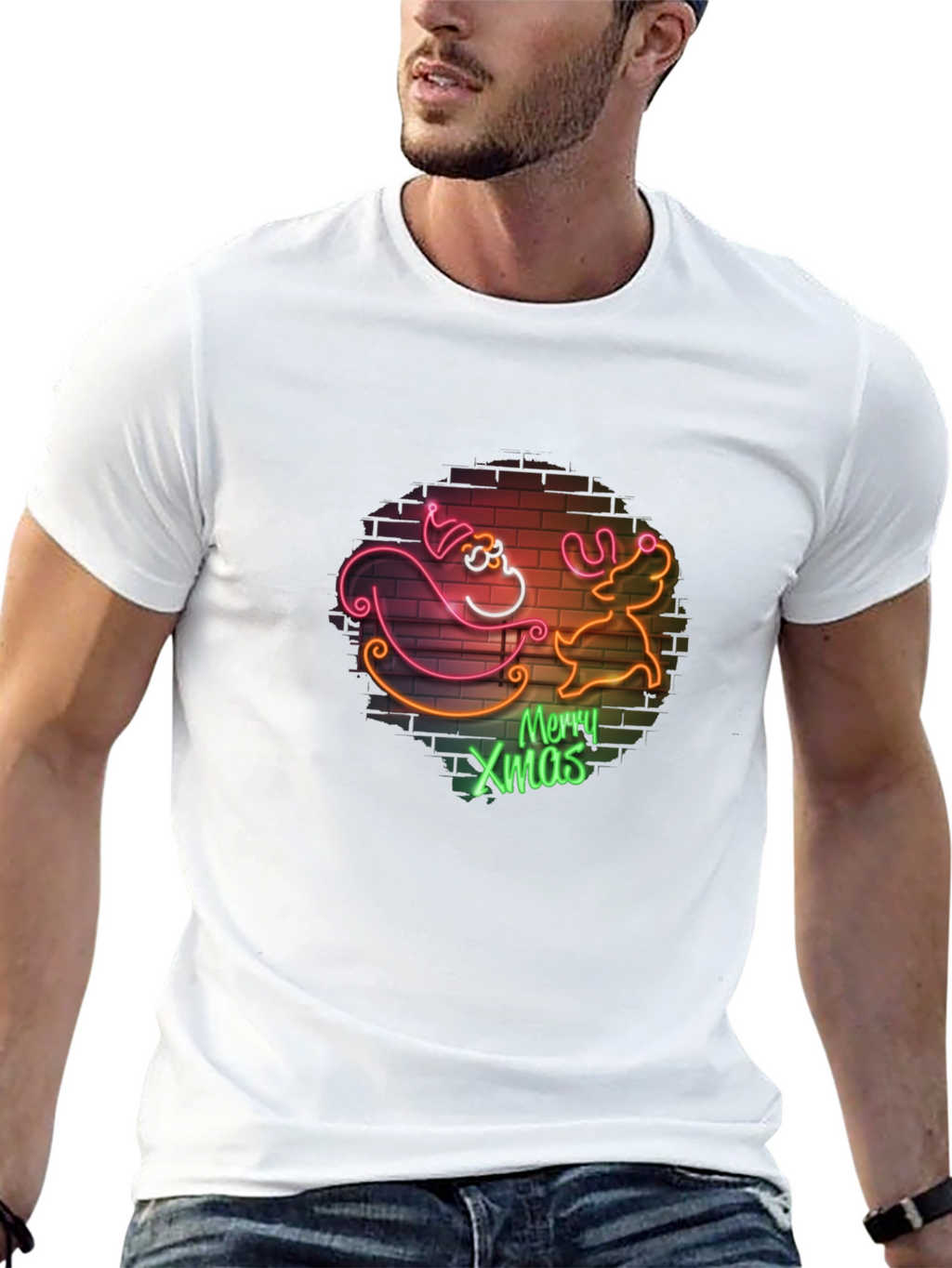 Merry Xmas Santa & Reindeer Neon T-Shirt