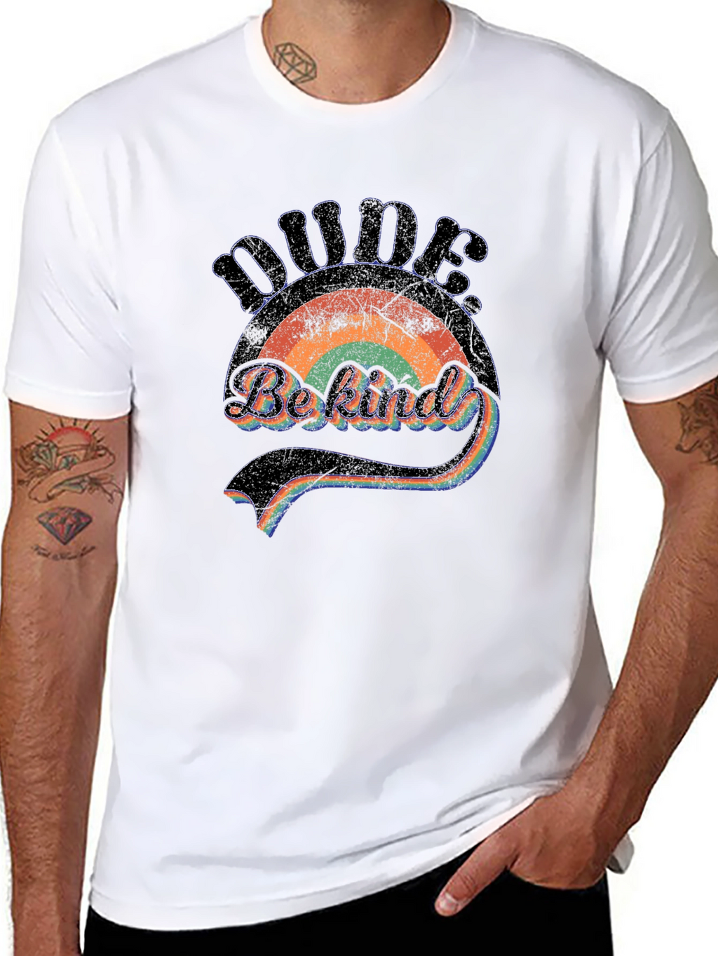 Dude Be Kind Rainbow Graphic T-Shirt