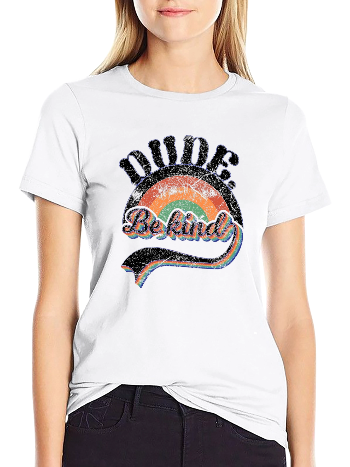 Dude Be Kind Rainbow Graphic T-Shirt