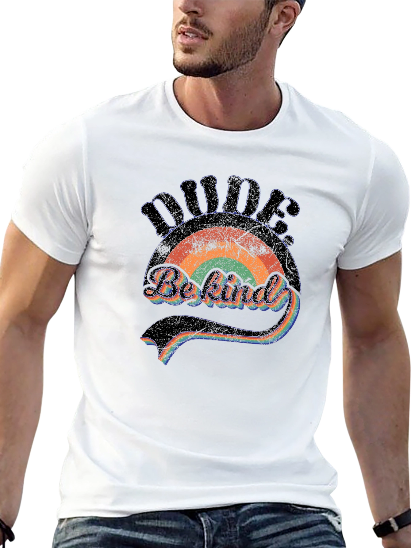Dude Be Kind Rainbow Graphic T-Shirt