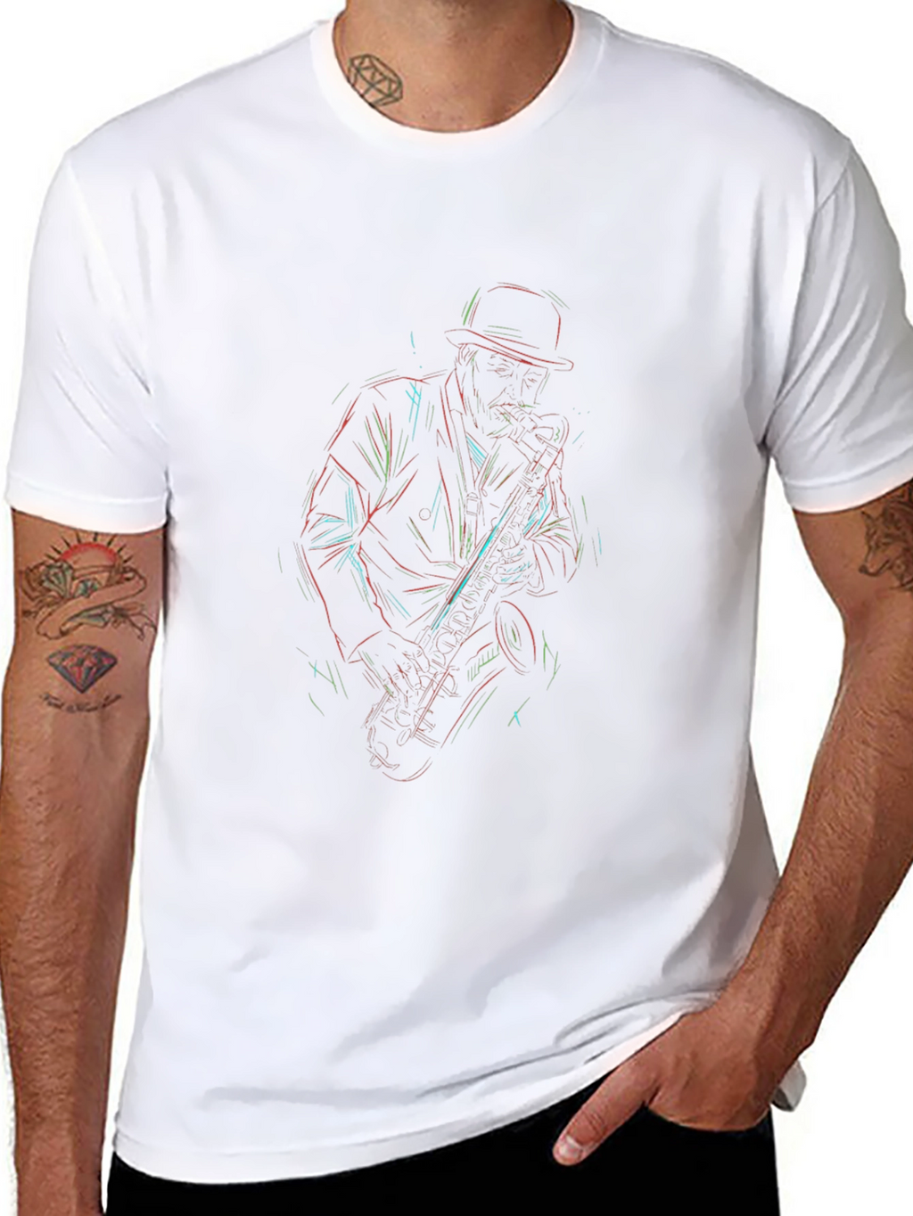 Neon Saxophone Player Graphic T-Shirt