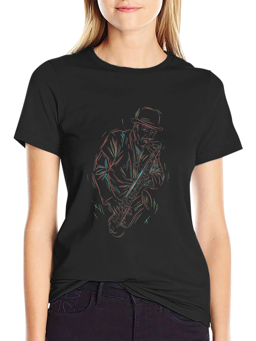 Neon Saxophone Player Graphic T-Shirt