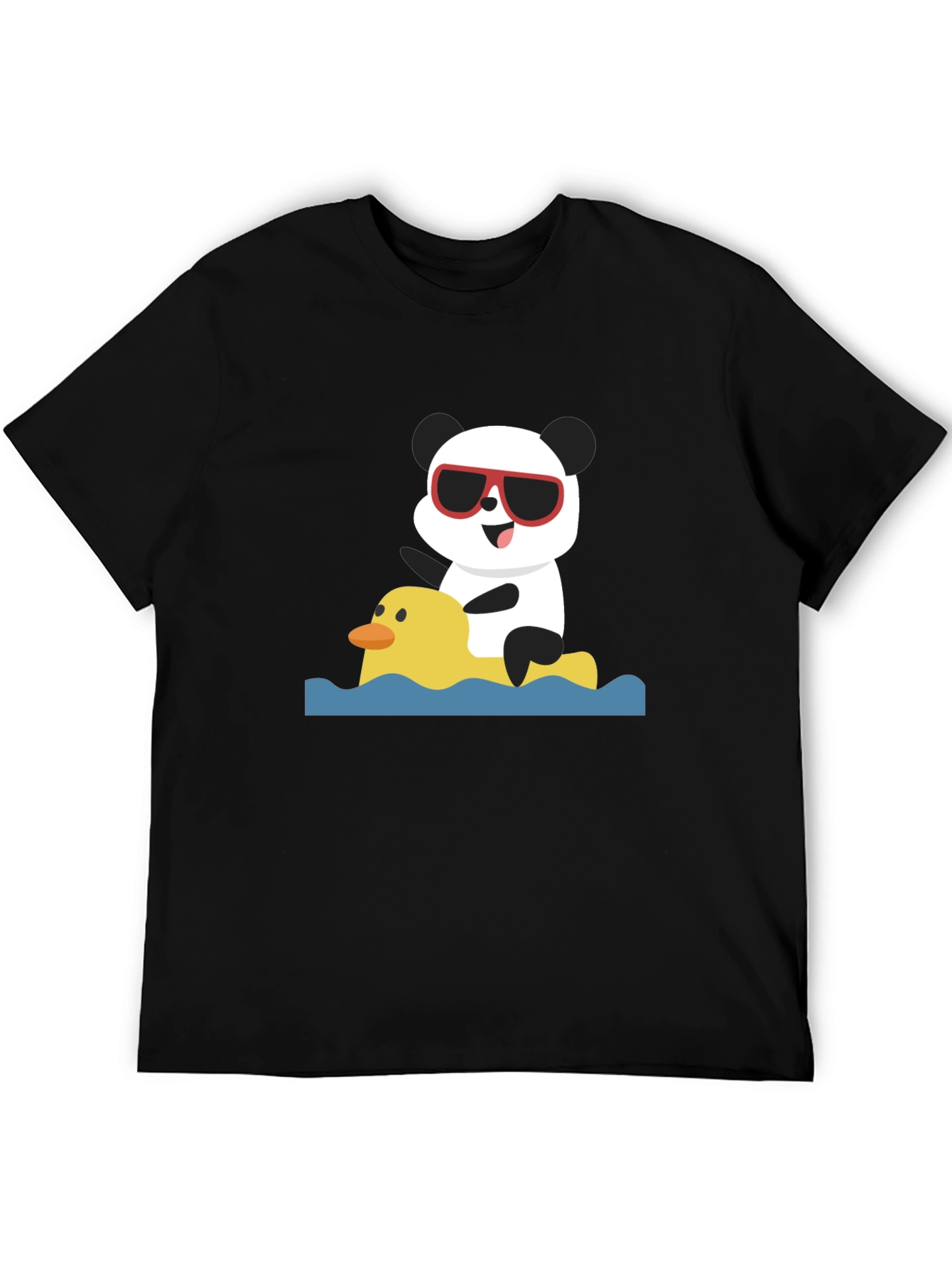 Panda Duck Ride Black T-Shirt