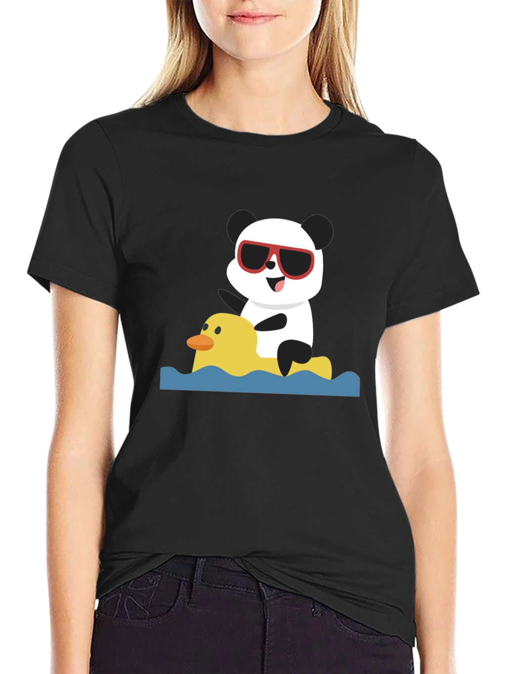 Panda Duck Ride Black T-Shirt