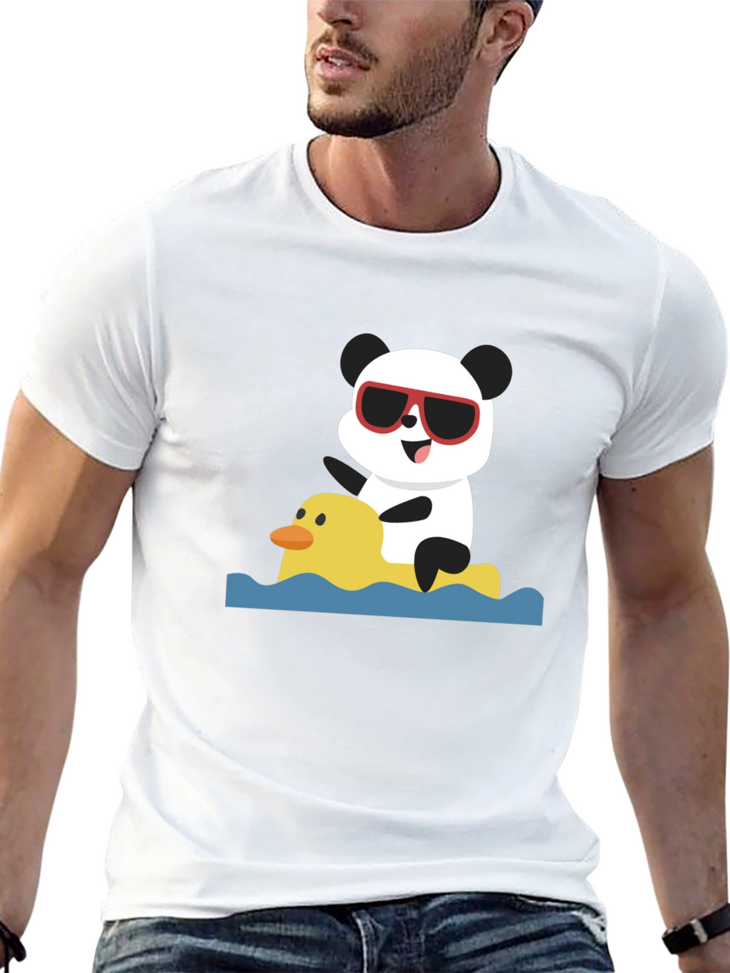 Panda Duck Ride Black T-Shirt