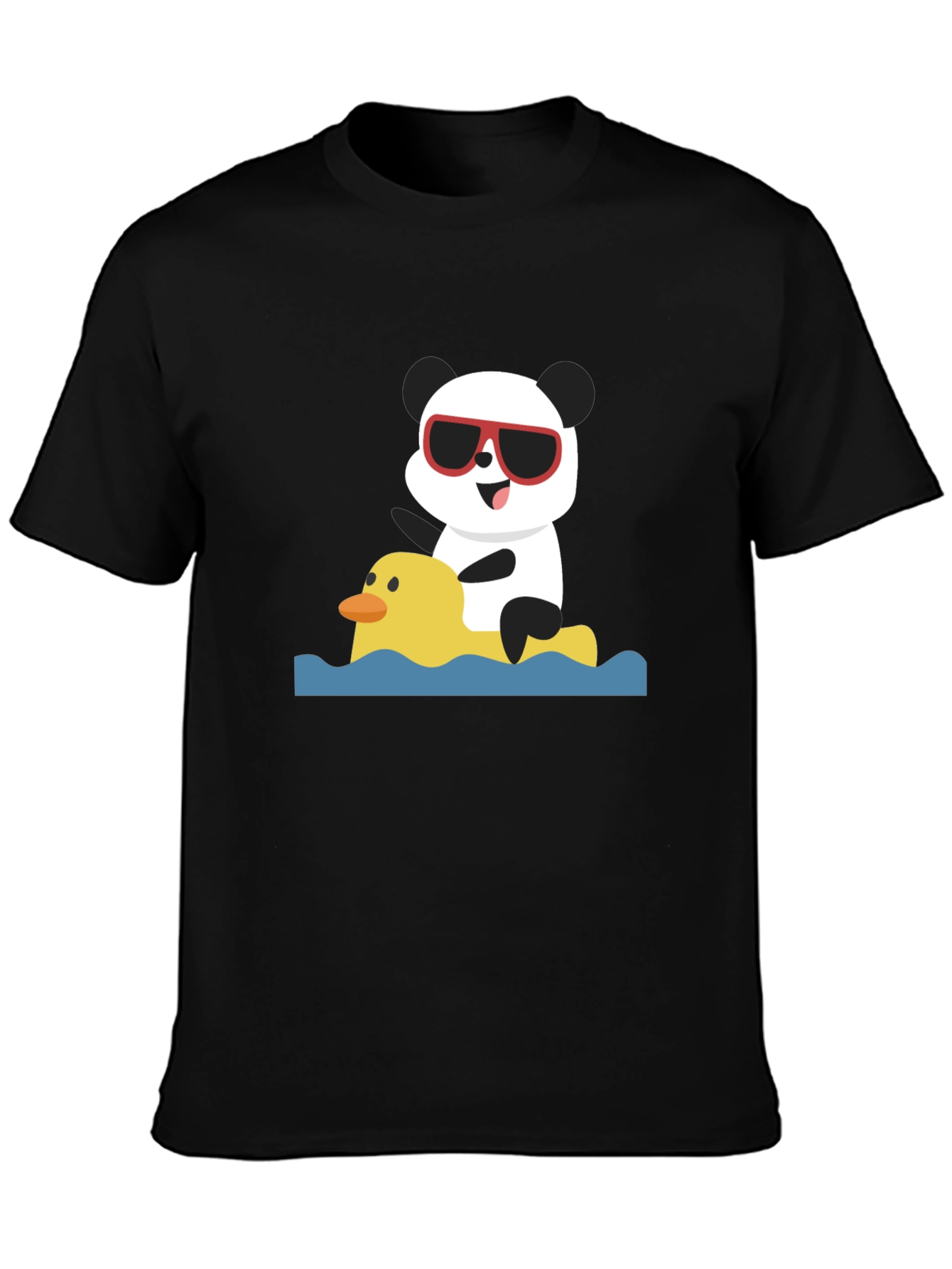 Panda Duck Ride Black T-Shirt