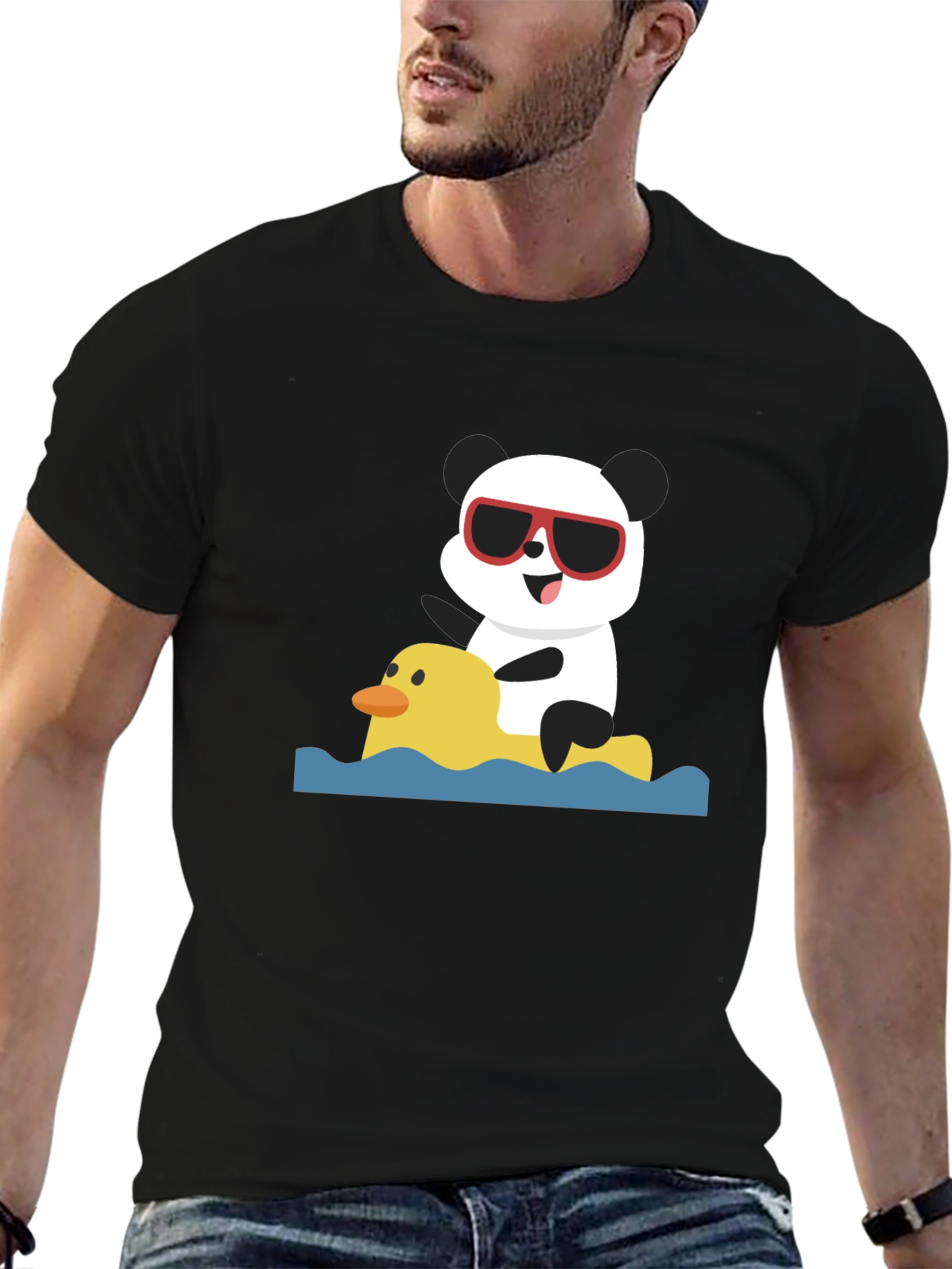 Panda Duck Ride Black T-Shirt